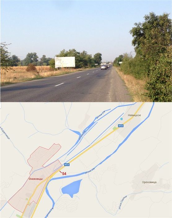 Фото рекламной плоскости по адресу с.Оноківці (Вїзд в місто, райвідділ поліції, Обленерго, АЗС, ж/д вокзал, ресторани: Камелот, Кілікія, Під Замком)