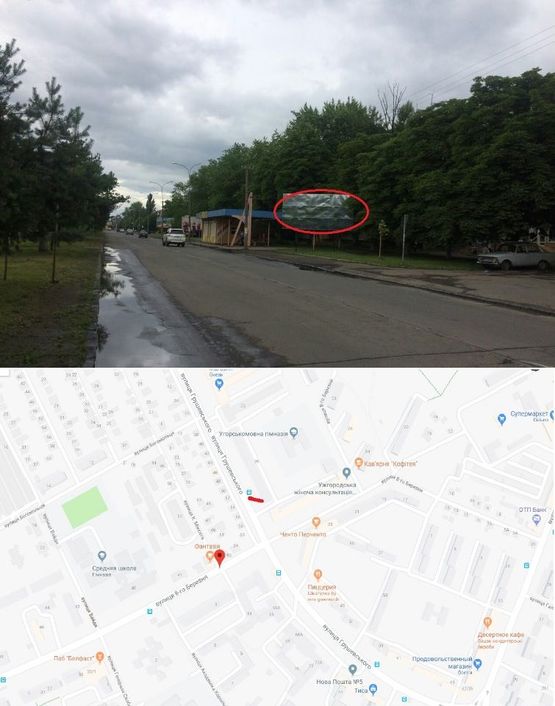 Фото рекламной плоскости по адресу вул. Грушевського (4 полоси,перехрестя , ,Ринок, "Сільпо", ТЦ"Осетія",Ресторани,магазини, інтенсивний рух,автобусні зупинки, пішоходні переходи, світлофори, Інтенсивний рух місцевого та транзитного транспорту.)