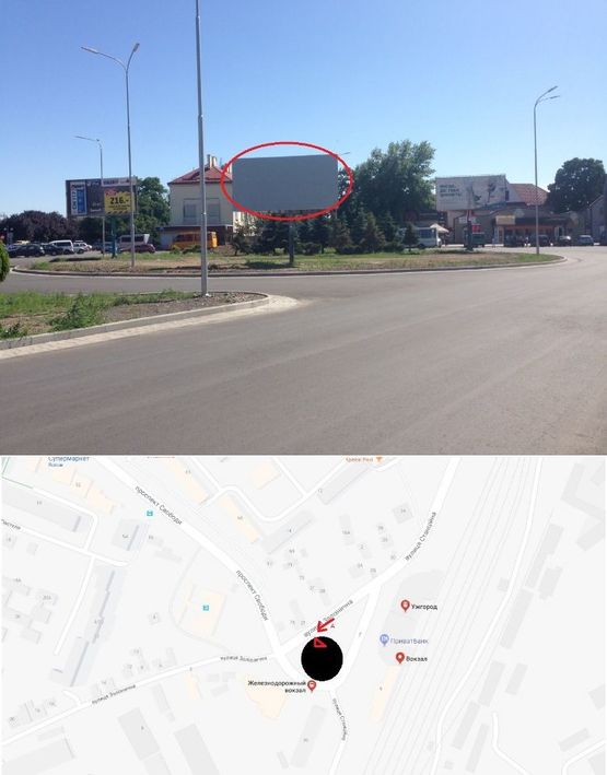 Фото рекламной плоскости по адресу вул. Залізнична-Станційна (З/д вокзал,Автовокзал, Центральна частина міста - привокзальна площа, інтенсивний рух)