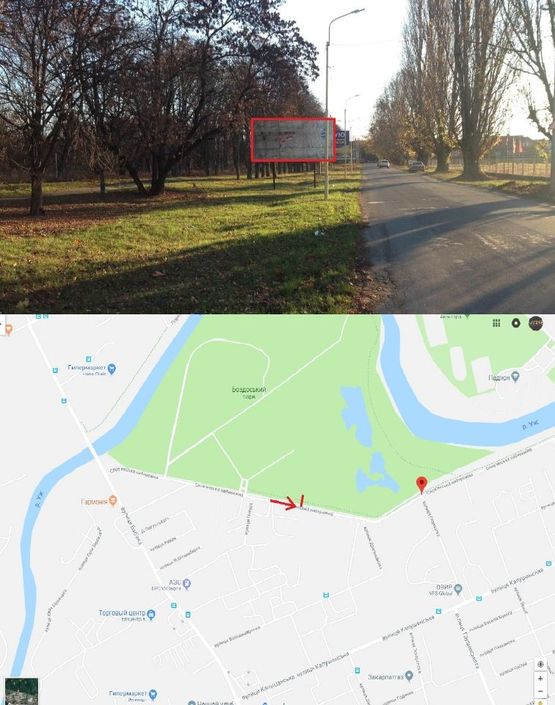 Фото рекламной плоскости по адресу Словянська Набережна  ( Парк розваг,  "Епіцентр","Нова Лінія", Велмарт, АЗС "ОККО", "WOG","Бром" ,готель"Ужгород", інтенсивний рух)