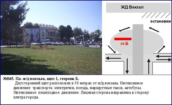 Фото рекламной плоскости по адресу Ж / Д Вокзал -1 площа пл-сть смо-т на центр міста Баглейский р