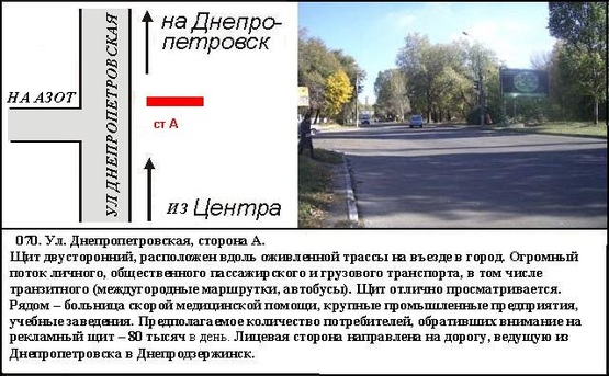 Фото рекламной плоскости по адресу ул.Січеславскій шлях (АЗОТтран. разв) з Дніпра Баглейский р.