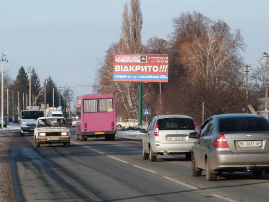 Фото рекламної площини за адресою ул. Киевская, перекрёсток с ул. Ленина, район супермаркета «Оптовичок»