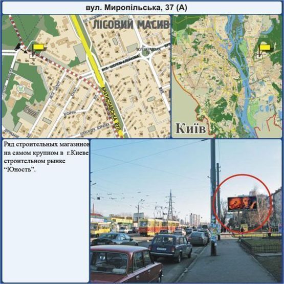 Фото рекламної площини за адресою Миропільська вул., 37 (ринок Юність)