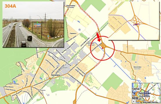 Фото рекламной плоскости по адресу Бровары - окружная, а/д Киев-Чернигов 05, км 31+900 м, слева - за развязкой на Прилуки, выезд с ул. Гоголевской; направление в Киев (12 км)