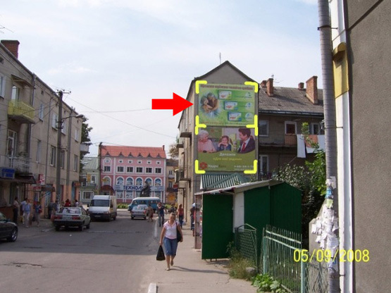 Фото рекламної площини за адресою м. Сокаль вул. Тартаківська (центр,  прямо головна площа) 4х3 верхній