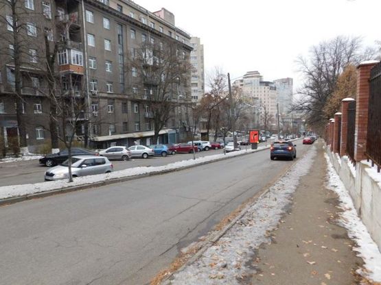 Фото рекламной плоскости по адресу Толстого Льва ул. 25 на распределительной полосе