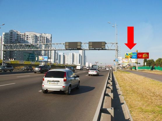 Фото рекламної площини за адресою Бажана пр., перед ст. м. "Осокорки", 300м до выезда на Днепровскую Набережную, в центр, левый