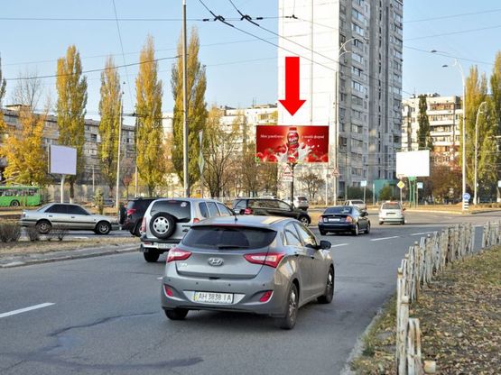 Фото рекламной плоскости по адресу Героев Днепра ул. / Гайдай ул., разделительная клумба, в сторону ст. м. "Героев Днепра", Богатырской ул., Полярной