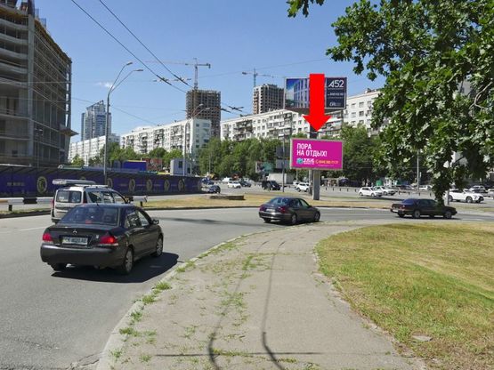 Фото рекламної площини за адресою Победы пр., 14, напротив, съезд с мост Воздухофлотский, в сторону Победы пл.