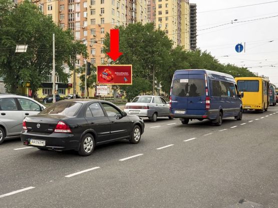 Фото рекламной плоскости по адресу Хоткевича ул. (бывш. Красногвардейская ул.), 18 / Красноткацкая ул., перед ТРЦ "Проспект", в сторону ст. м. "Черниговская"