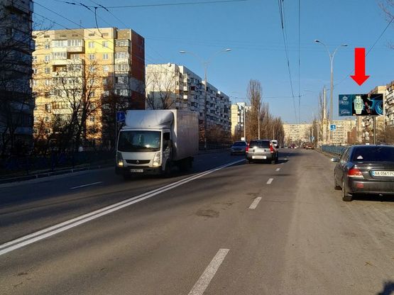 Фото рекламної площини за адресою Иорданская ул. (бывш. Гавро ул.), 4, в сторону ул. Архипенко (бывш. М. Залки), ст.м. "Оболонь"