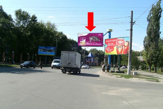 Фото рекламной плоскости по адресу Яновского ул. / Тамма ул. (бывш. Героев Сталинграда ул.), "Колхозный" и "Крытый" рынки (флажок)