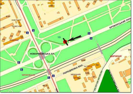 Схема рекламной плоскости по адресу пр.Броварской/ ст.м.Черниговская напр.центр