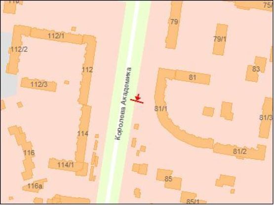 Схема рекламной плоскости по адресу Королева Ак. ул. 81, из центра