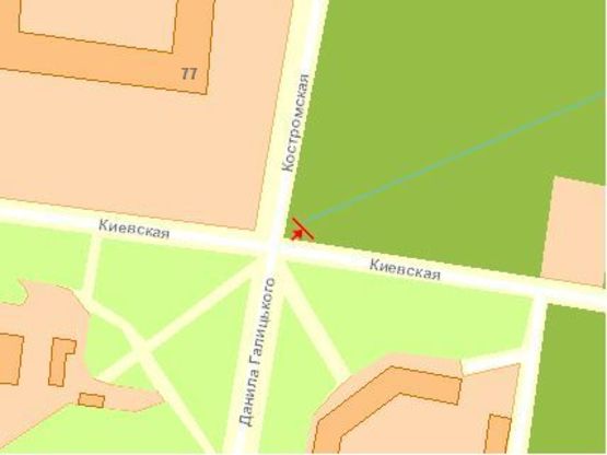 Схема рекламної площини за адресою Киевская ул / Костромская ул, из центра