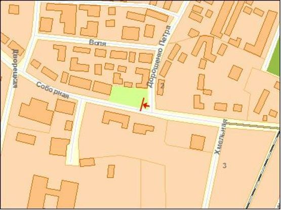 Схема рекламной плоскости по адресу Соборная ул / Дорошенка ул, от центра