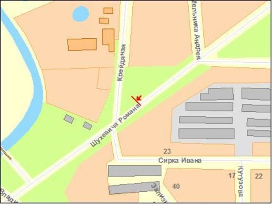 Схема рекламної площини за адресою Шухевича ул  / Мельника ул, в центр