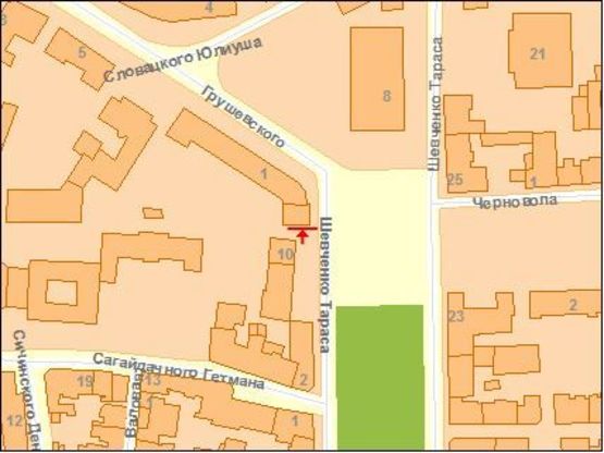 Схема рекламной плоскости по адресу Шевченко бул. / Тетральная пл., центр