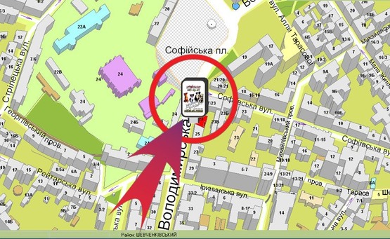 Схема рекламной плоскости по адресу Вул. Володимирська, 23 / Вул. Софійська