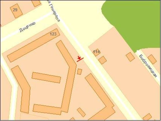 Схема рекламной плоскости по адресу Пухова Г. ул., 121, напротив  Г. Пухова, 114