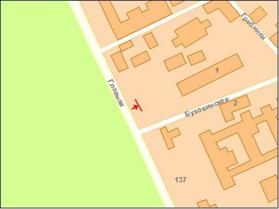 Схема рекламной плоскости по адресу Главная ул, 135, из центра