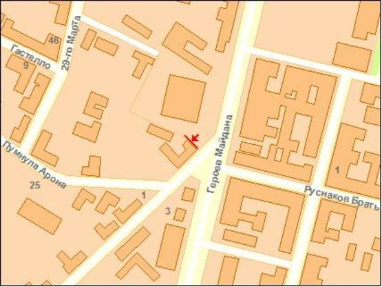 Схема рекламной плоскости по адресу Героев Майдана ул. (Красноармейская) / Космодемьянской З ул, из центра