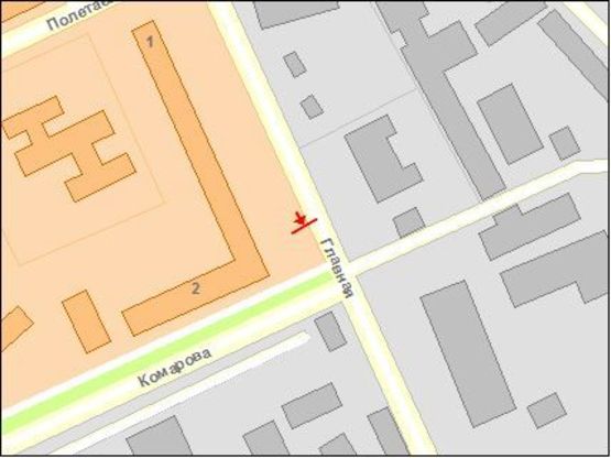 Схема рекламной плоскости по адресу Главная ул / Комарова ул, напротив Автостанции, из центра
