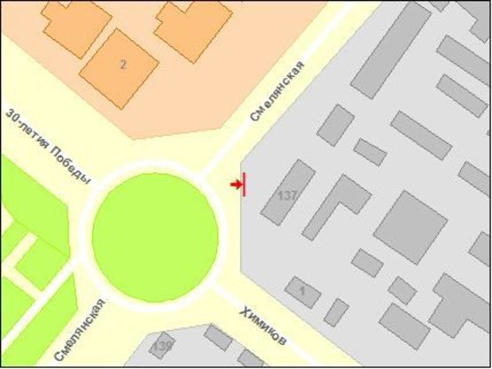 Схема рекламной плоскости по адресу Химиков пр / Смилянская ул, в центр