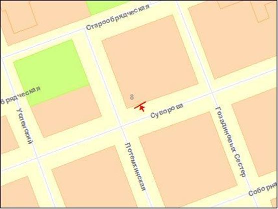 Схема рекламной плоскости по адресу Суворова ул., 6, 1-й слева