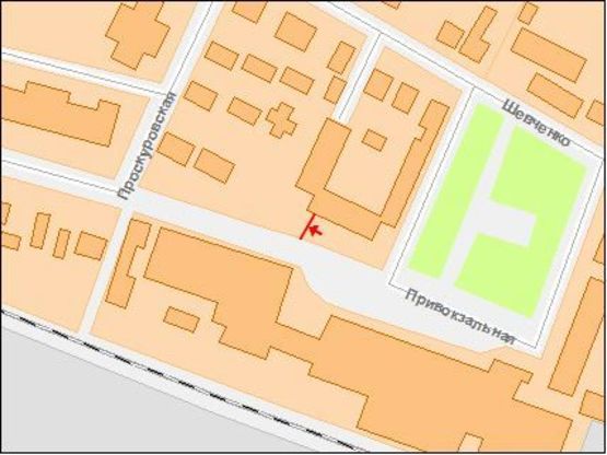 Схема рекламної площини за адресою Проскуровская ул, 107, Главпочтамт, недалеко от Ж/д вокзала