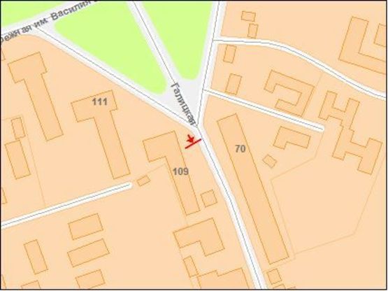 Схема рекламной плоскости по адресу Галицкая ул, 105, тр магистраль, магазины, к центру, нижняя