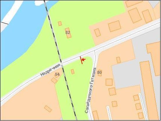 Схема рекламной плоскости по адресу Надричная ул / Сагайдачного ул, от ул Сагайдачного