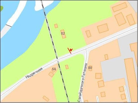 Схема рекламной плоскости по адресу Надричная ул, за ж/д переездом, от переезда