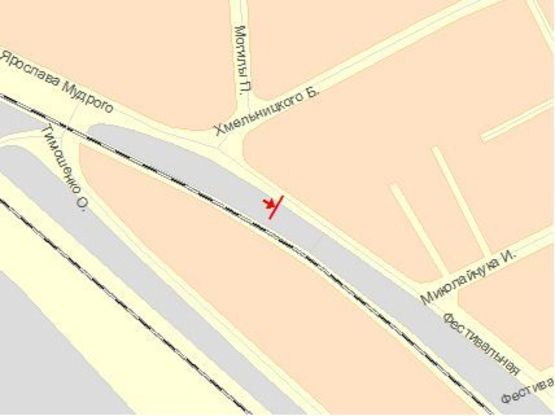 Схема рекламної площини за адресою Фестивальная ул / Хмельницкого Б ул, из центра