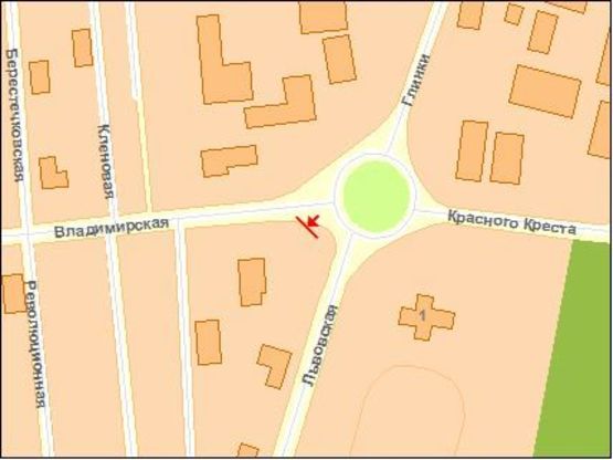 Схема рекламной плоскости по адресу Львовское шоссе / Глинки ул  / Владимирская ул, правый, из центра