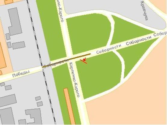 Схема рекламной плоскости по адресу Карпенко-Карого ул / Победы пр, в центр