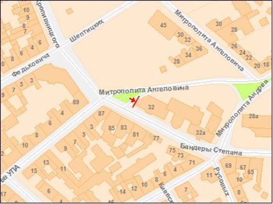 Схема рекламної площини за адресою Бандеры С. ул, 32, в центр !!! Размер 2900х5700 мм !!!