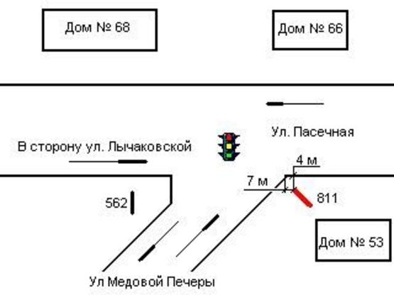 Схема рекламной плоскости по адресу Пасeчная ул. / Медовой Печеры ул., в центр