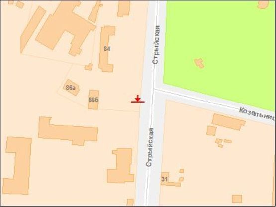 Схема рекламной плоскости по адресу Стрыйская ул, 84 / Козельницкая ул, от центра