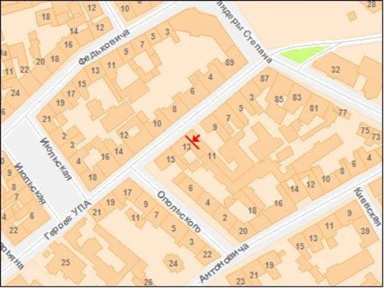 Схема рекламной плоскости по адресу Героев УПА ул, 13, из центра