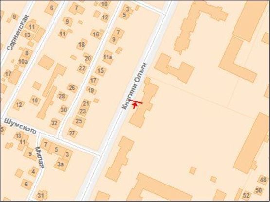 Схема рекламной плоскости по адресу Княгини Ольги ул / Шумского ул, в центр