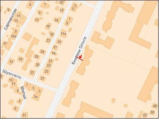 Схема рекламной плоскости по адресу Княгини Ольги ул / Шумского ул, из центра