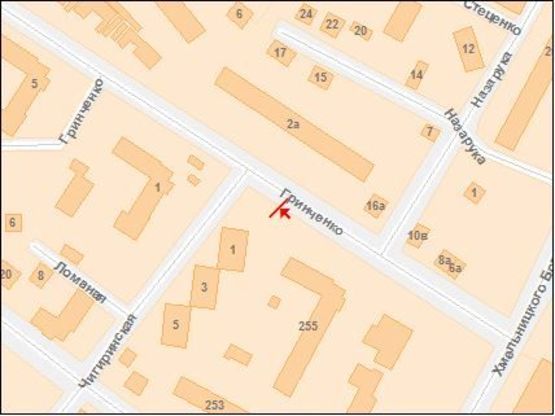 Схема рекламной плоскости по адресу Гринченка ул / Чигиринская ул, в центр