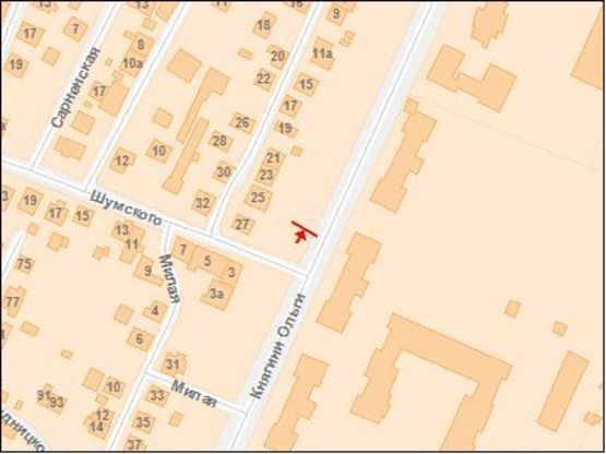 Схема рекламной плоскости по адресу Княгини Ольги ул / Шумского ул, в центр