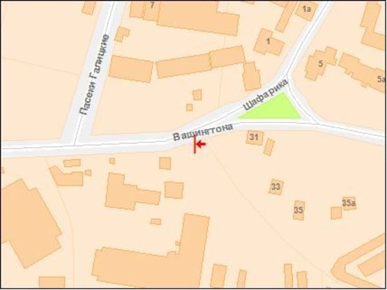 Схема рекламної площини за адресою Вашингтона Дж. ул., 100м от Зеленой ул, ж/д переезд, к Зеленой ул.