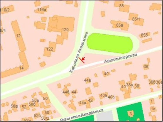 Схема рекламной плоскости по адресу Архитекторская ул. 14, напротив