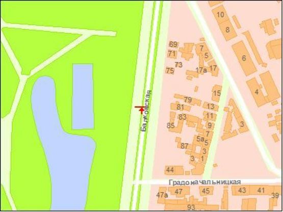 Схема рекламной плоскости по адресу Балковская ул. 83, разделитель, направление на Маловского ул. и Градоначальницкая ул., левый