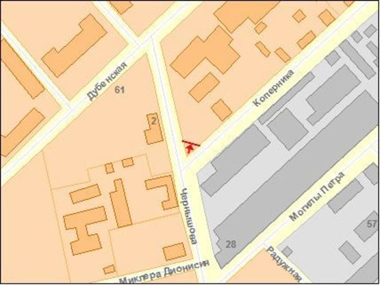 Схема рекламної площини за адресою Чернышова ул / Коперника ул, из центра