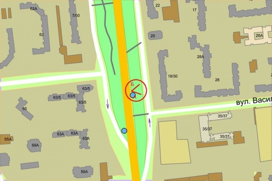Схема рекламной плоскости по адресу Палладина проспект, 250 м от развязки с пр.Победы